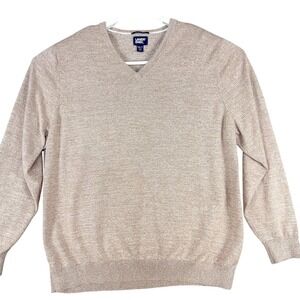 Lands End Sweater Mens 2XL Tall Tan V Neck Supima Cotton Pullover Casual‎ Preppy